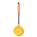 Espumadera de silicona amarilla con mango de madera natural para utensilios antiadherentes - Cuchara Ranurada / Amarillo tierno