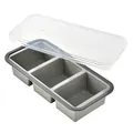 3-compartment gray silicone freezer storage container with clear lid and measurement lines - 3 Compartments / With Lid / Gray