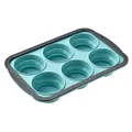 6-cup foldable silicone muffin pan in turquoise and grey for easy release baking - 6-Cup Muffin Pan, Blue