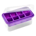 Purple 8-compartment silicone ice cube tray with clear lid and storage container - 8-Grid Square / Purple