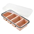 Four-compartment salmon silicone food freezer tray with clear lid and cup measurement marks - 4 Compartments / With Lid / Pink