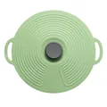 Green silicone spill-proof pot lid with concentric ridges and grey knob handles - 36cm