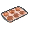 Collapsible 6-cavity silicone cake mold in pink and grey for easy storage and release - 6-Cup Muffin Pan, Red