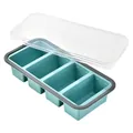 Teal 4-compartment silicone freezer tray with measurement markings and clear storage lid - 4 Compartments / With Lid / Blue