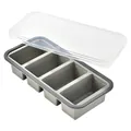 Grey 4-compartment silicone freezer storage tray with lid and 1 cup measurement marks - 4 Compartments / With Lid / Gray