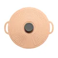 High-quality peach silicone spill-proof pot lid with a round grey handle for kitchen use - 32.5cm