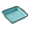 Premium square foldable silicone cake pan in teal and grey for easy baking release - Square, Blue