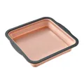 Square foldable silicone cake mold in peach and grey finish for easy storage baking - Square, Red
