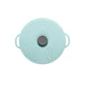Durable light blue spill-proof silicone pot lid with gray handle and round ridges - 23.8cm