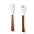 White heat-resistant silicone spatula and basting brush set with sturdy wooden handles - Large Spatula And Oil Brush Set