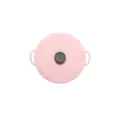 Round pink spill-proof silicone pot lid with ergonomic grey knob for kitchen cookware - 17.8CM