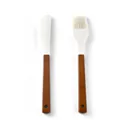 Cream white silicone spatula and basting brush kitchen tool set with wooden handles - Small Spatula And Oil Brush Set