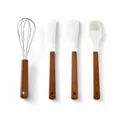 Professional white silicone baking tool set with wooden handles for cream cakes and pastry - Four-Piece Set