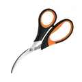 Curved stainless steel seafood scissors with ergonomic black and orange handles for crabs - Orange Black