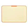 Cream and orange plastic cutting board for baby food supplement preparation. - Orange