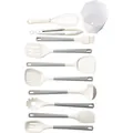 11-piece silicone kitchen utensil set in grey and white with storage bucket for non-stick pans - 11-Piece Set / Cream White + Grey