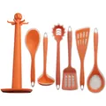 Complete 7-piece orange speckled silicone kitchen utensil set with organized storage stand - 7-Piece Set / Transparent Orange
