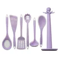 Professional 7-piece purple speckled silicone kitchen utensil set with storage stand base - 7-Piece Set / Transparent Purple