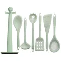 7-piece mint green speckled silicone kitchen utensil set with a functional rotating stand - 7-Piece Set / Translucent Green