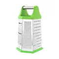Six-sided stainless steel box grater with green non-slip base and ergonomic handle for food. - Tube Handle Green (HD-051) / 9 Inch