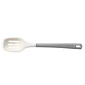 Cream white silicone slotted spoon turner with grey heat resistant handle for cooking - Small Skimmer