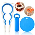 3-piece multi-functional jar opener set with 5-in-1 lid gripper and blue silicone mat - Three-Piece Set / Blue