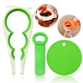 3-piece multi-functional jar and bottle opener set with silicone pad in white and green - Three-Piece Set / Green