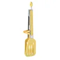 Stainless steel food tongs with yellow silicone tips and built-in stand for kitchen grilling - Yellow