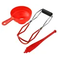 Professional red 3-piece canning tool set including jar lifter funnel and bubble remover - Three-Piece Set / Red