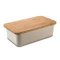 Minimalist large bread storage box featuring a beige base and wooden bamboo lid - Rectangle / 7.5L / Off White