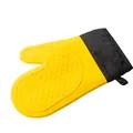 Bright yellow silicone oven mitt with anti-slip diamond texture and black fabric cuff - Yellow