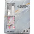 Premium 12-piece stainless steel fruit cutlery set with elegant pink floral print handles - Graphic Print / Printed 12-Piece Set