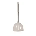 Professional heat-resistant silicone slotted spatula with stainless steel handle and loop - Large Slotted Turner / Khaki