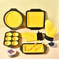 Premium 8-piece yellow and black silicone baking set including molds, mitts, and utensils - 8-Piece Baking Mold Set / 8-piece Set / Yellow