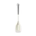 White silicone slotted turner with 430 stainless steel hollow handle for non-stick pans - Broad Scraper / Translucent
