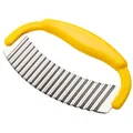 Coupe-frites ondulé ergonomique en acier inoxydable avec une poignée en plastique jaune vif - Jaune / Emballage en sac