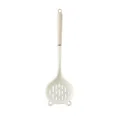 Cream white food-grade silicone slotted spoon featuring a ribbed anti-slip handle - Translucent Large Skimmer Spoon