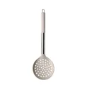 Beige silicone slotted spoon with stainless steel handle for non-stick cookware - Skimmer