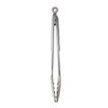 Professional grade stainless steel kitchen food tongs featuring beige silicone heads and ring - 12 Inch Food Tongs