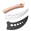 Professional stainless steel herb mezzaluna knife with pink handle and black blade cover - Pink