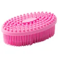 Pink silicone baby massage and bath brush with dual-sided soft bristles for gentle cleaning - Red