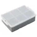 6-compartment large grey silicone ice cube tray with translucent lid for easy release - Gray
