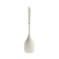 Cream-colored food-grade silicone cooking spoon with textured handle and hanging hole - White Solid Turner