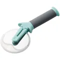 Standing pizza cutter with stainless steel roller and protective cover in turquoise - Blue
