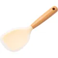 Non-stick heat resistant silicone rice paddle with natural wood handle and hanging hole - Transparent Orange