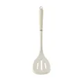Cream-colored silicone slotted spatula with textured handle for non-slip grip - White Slotted Turner