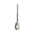 Grey silicone pasta server with a durable stainless steel handle and hanging loop - Pasta Server