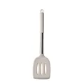 Cream-colored heat-resistant silicone slotted spatula with stainless steel tube handle - Slotted Spatula / Khaki