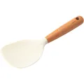 Ergonomic silicone rice spoon with durable wooden handle and non-stick textured surface - White