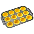 12-cup metal muffin tray with non-stick yellow silicone cupcake liners - 12-Hole Baking Tray / Yellow